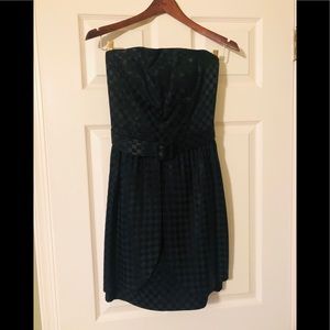 Vintage black strapless sateen checkerboard dress